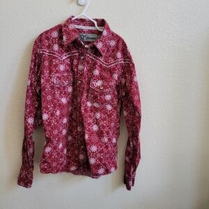 Cowgirl Hardware Red/White Girls Long Sleeve Shirt W Crystal Snaps Large 10/12